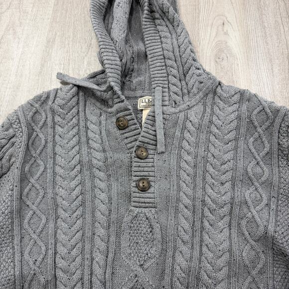 LL Bean Heritage Fisherman Sweater Henley Hoodie Mens XL Gray Soft Cotton 518210 - Picture 3 of 8